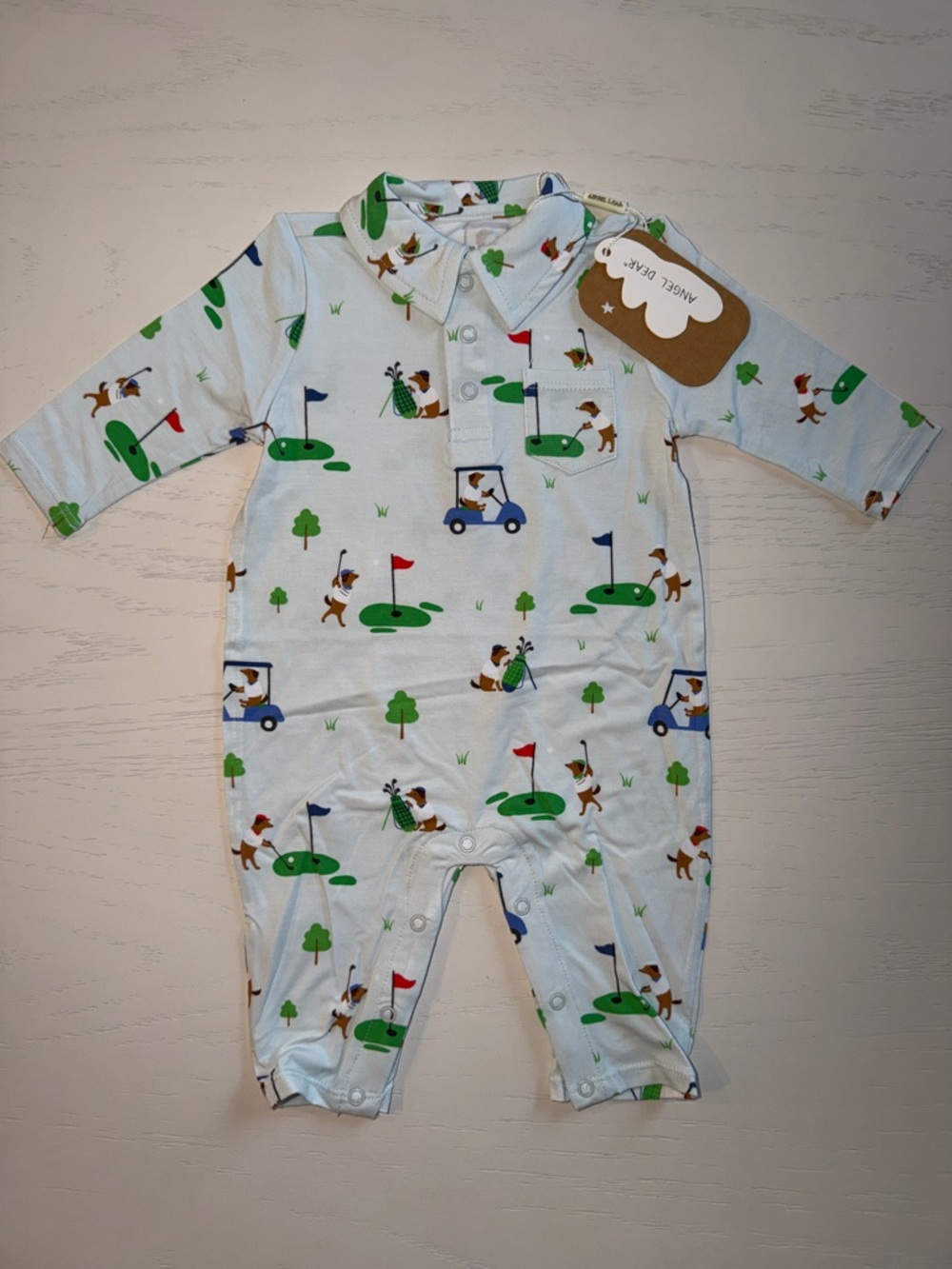 Angel Dear Dog Gone Golf Polo Romper 0-3 3-6 12-18 months